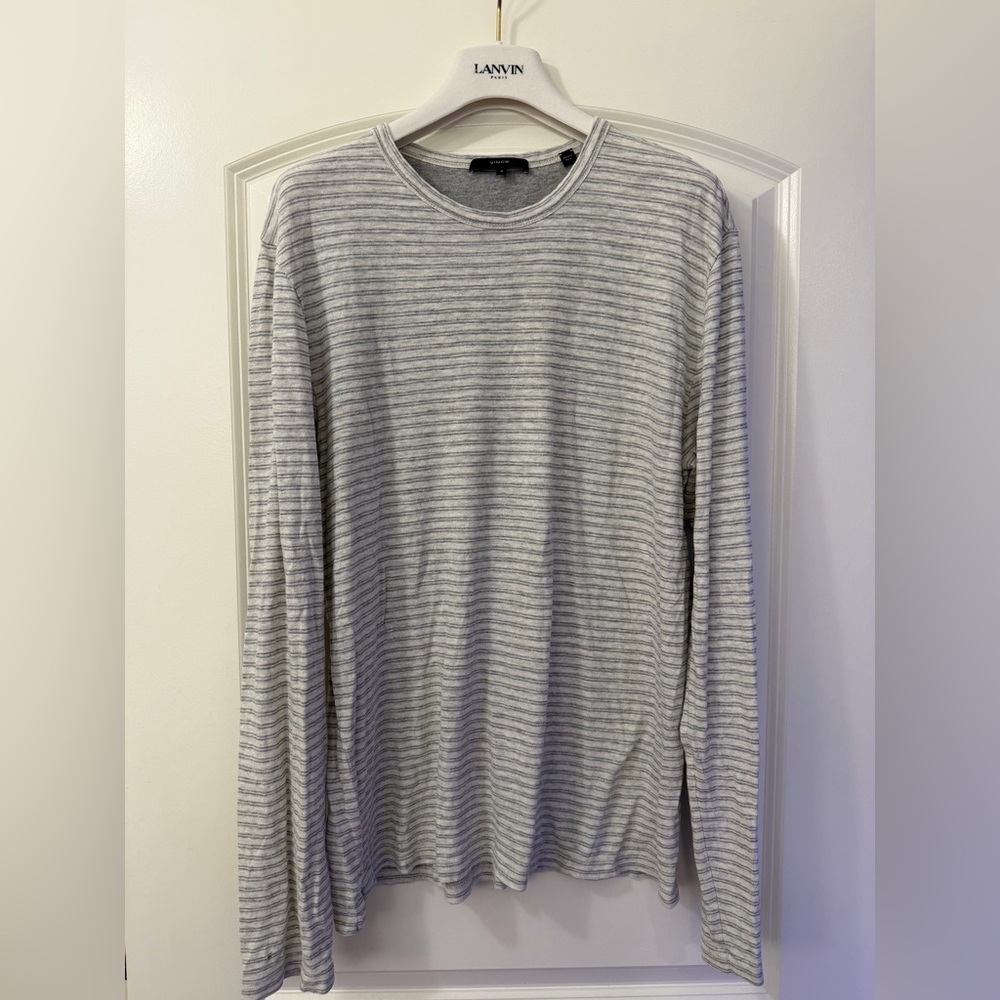 Vince Light Gray Striped Long Sleeve Tee